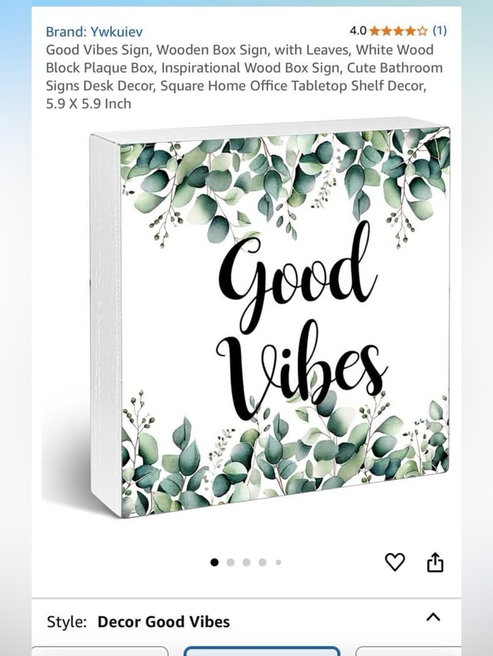 Good Vibes Decorative Wood Box Sign - Green Eucalyptus